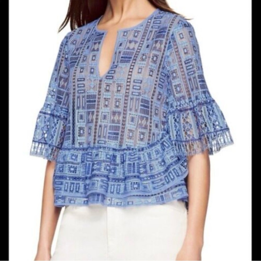 BCBGMaxAzria Light Blue Lace Peplum Top